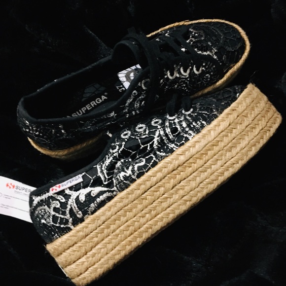 Superga Shoes - NWT SUPERGA espadrilles black/silver embroidered